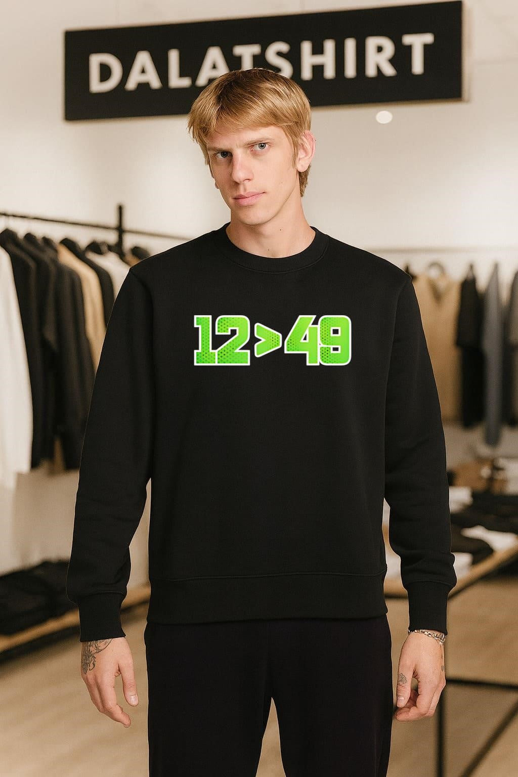 Seattle Football Number 12 Greater Than 49 Neon Green shirt
