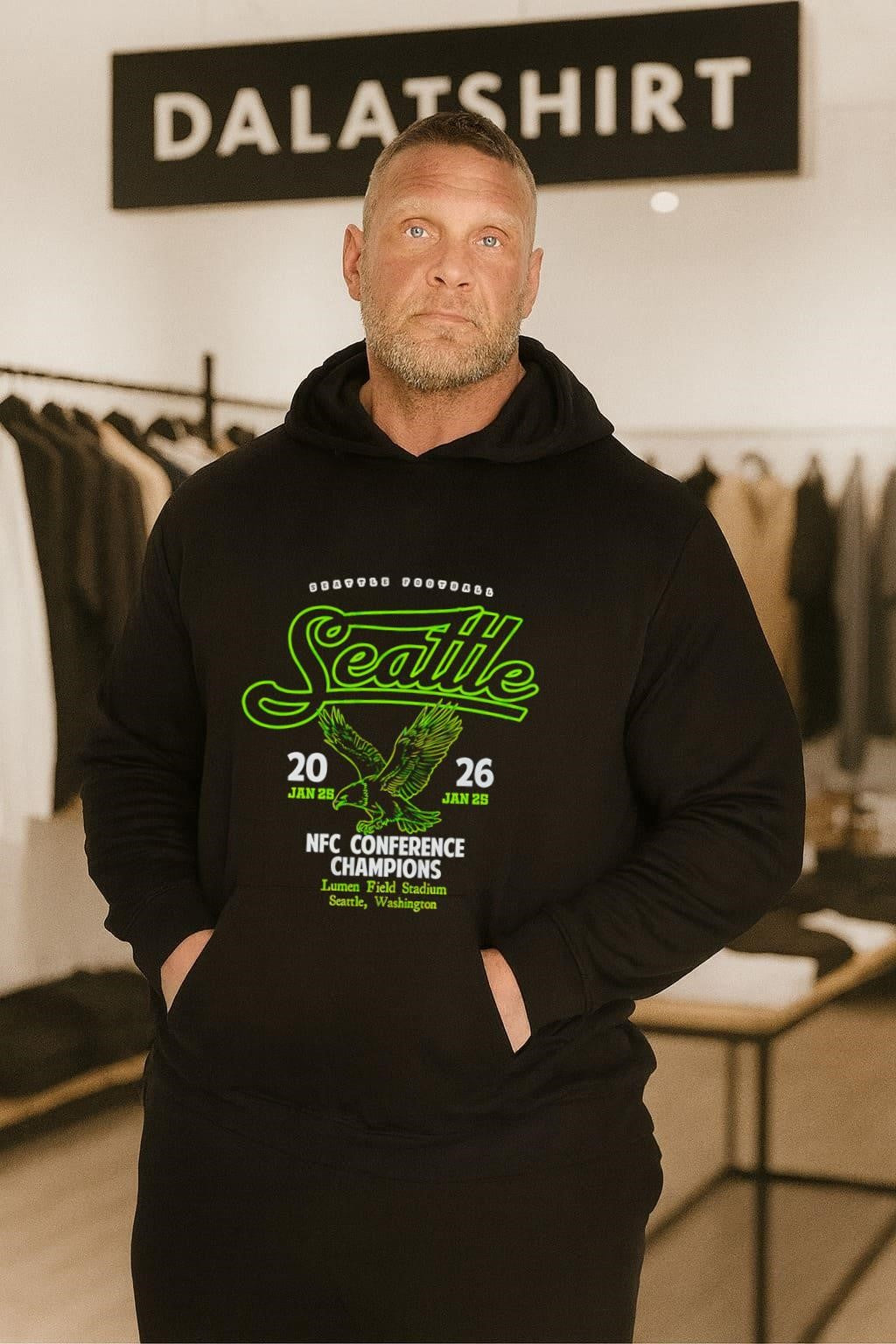 Seattle Football Script Hawk Logo 2026 NFC Conference Champions shirt