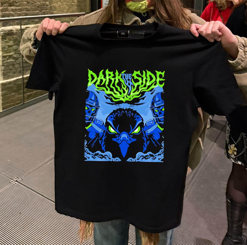 The Dark Side Neon Green Text Evil Hawk Skulls shirt