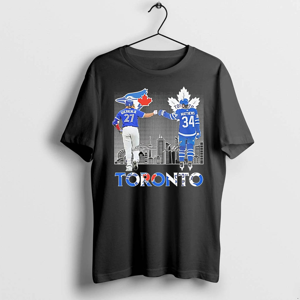 Toronto Blue Jays Vladimir Guerrero Jr Vs Toronto Maple Leafs Auston Matthews Skyline Signatures Tshirts
