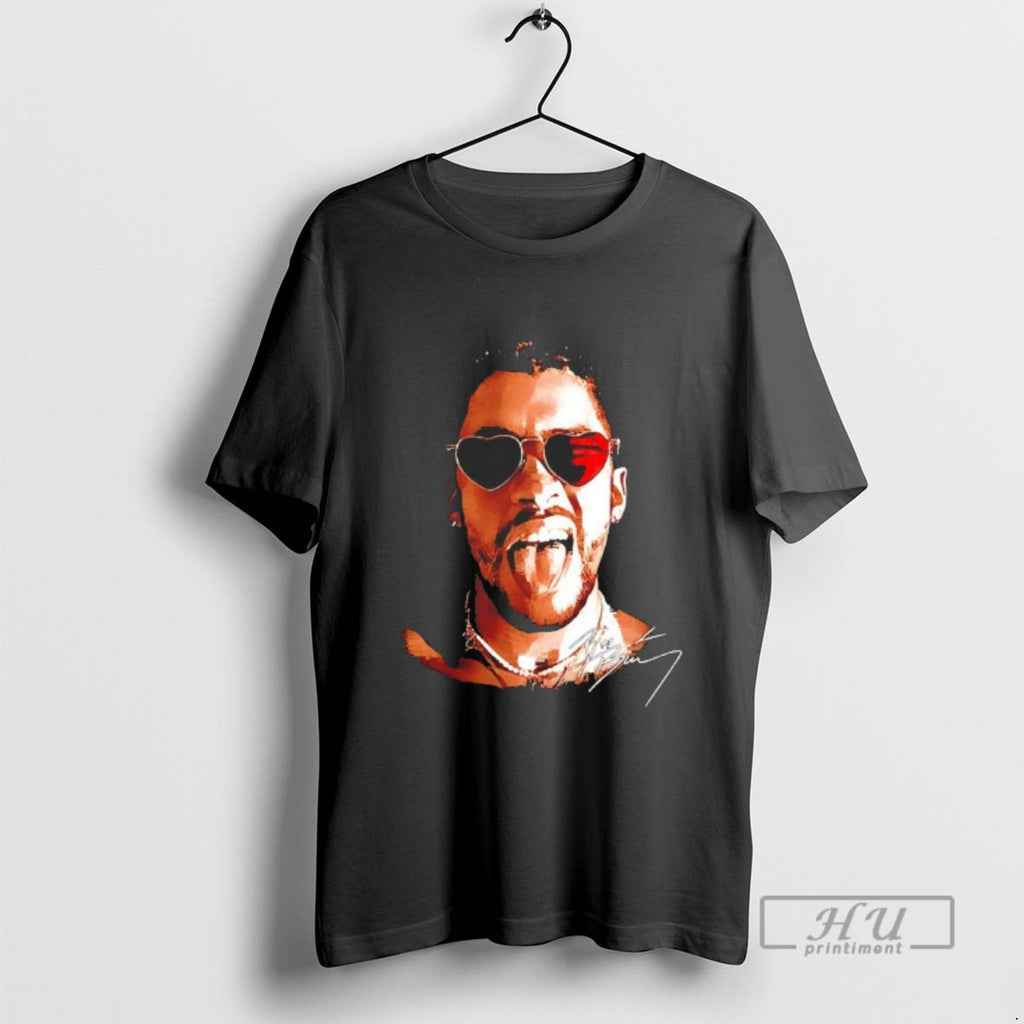 Trending Bad Bunny Big Head Signature Blackshirt T Shirts