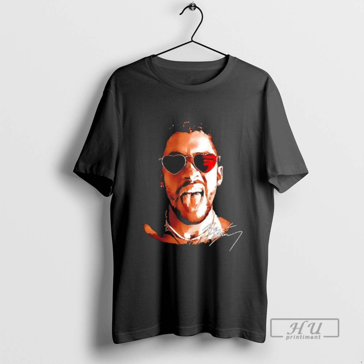 Trending Bad Bunny Big Head Signature Blackshirt T Shirts