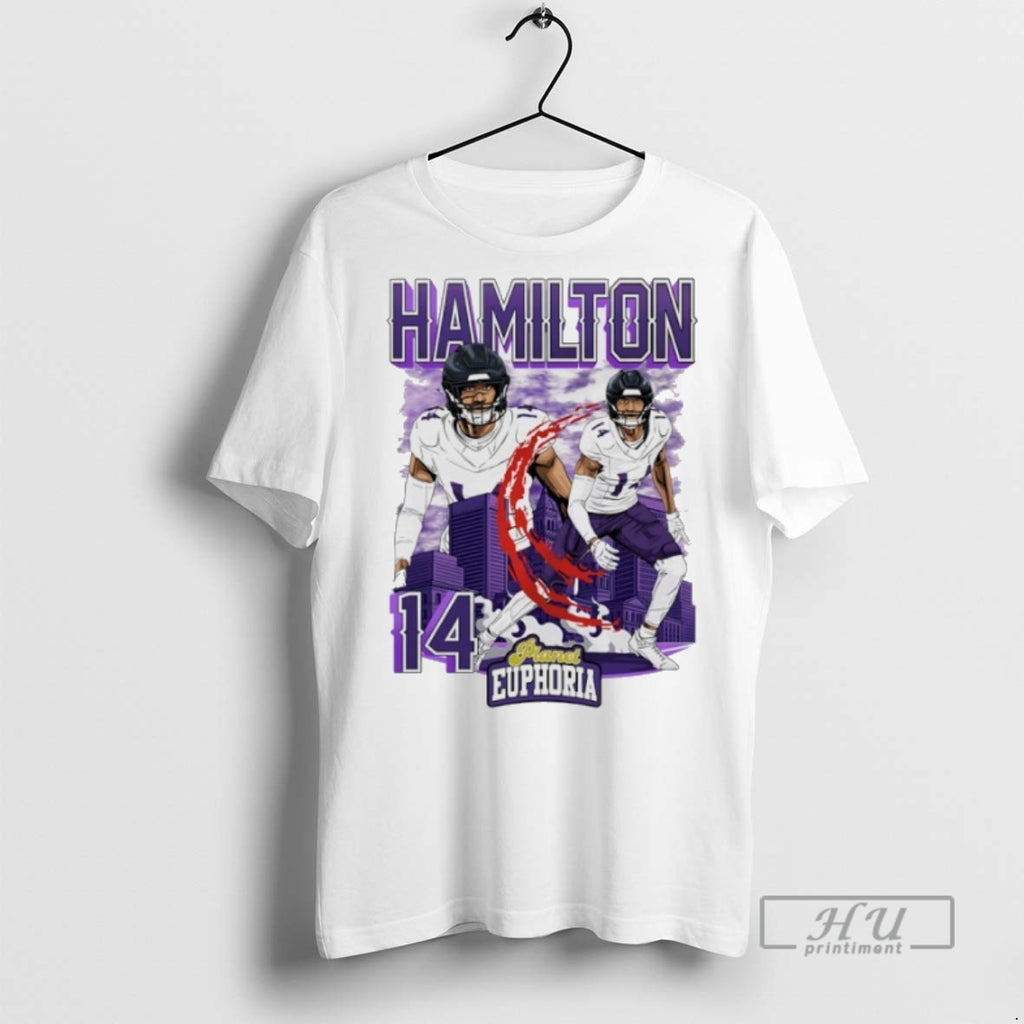 Trending Baltimore Ravens Kyle Hamilton 14 Player City Skyline Graphic T Shirt