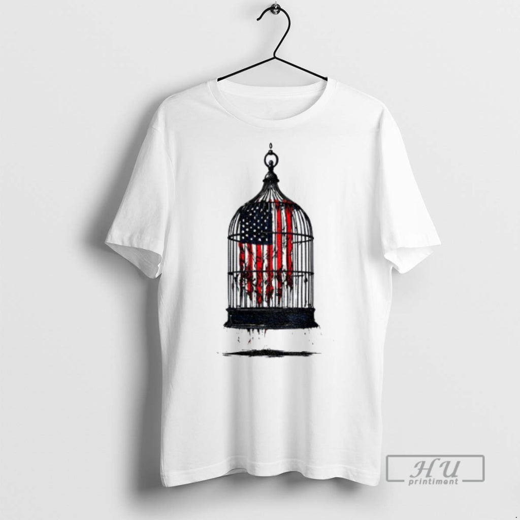 Trending Birdcaged Caged Libertyamerican Flag Government Shutdown T Shirt