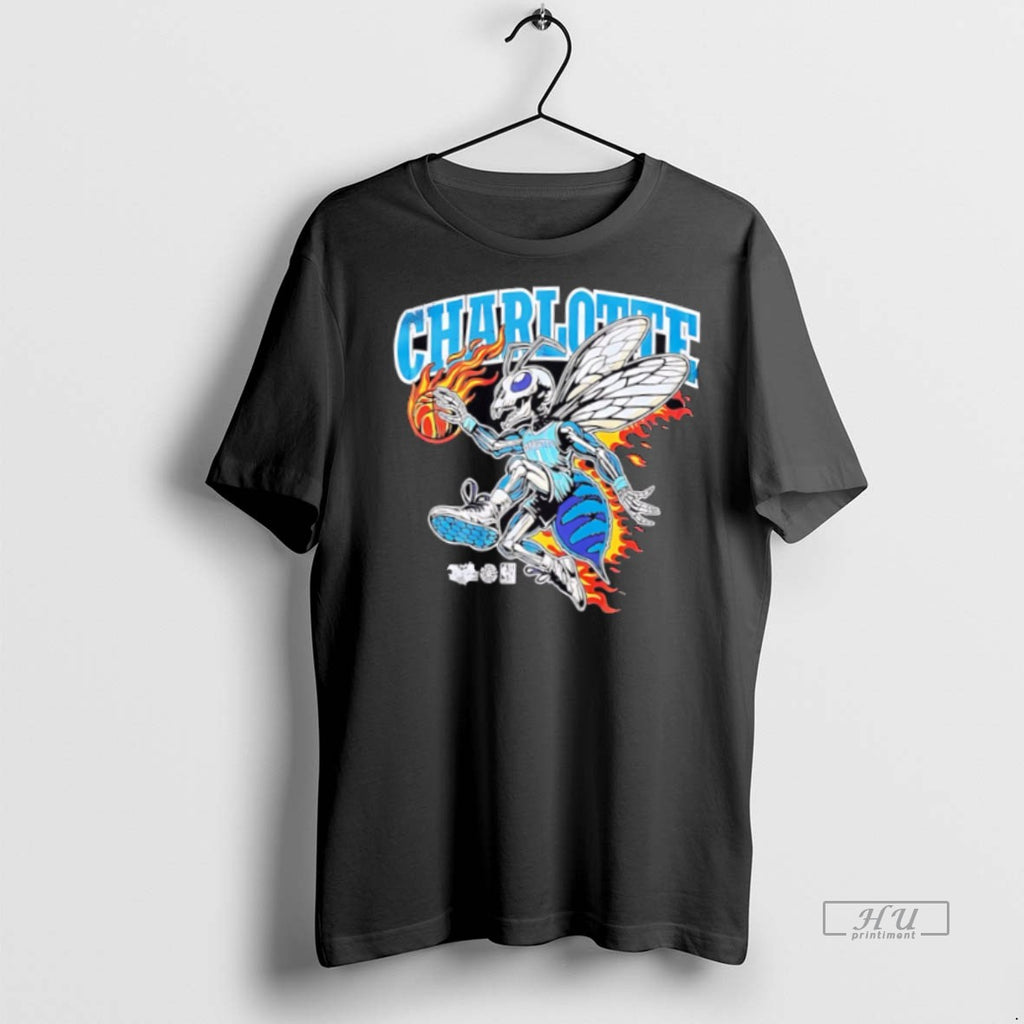 Trending Charlotte Hornets Mascot Skeleton Burning Player Nba Graphic Tee Shirt Sweater