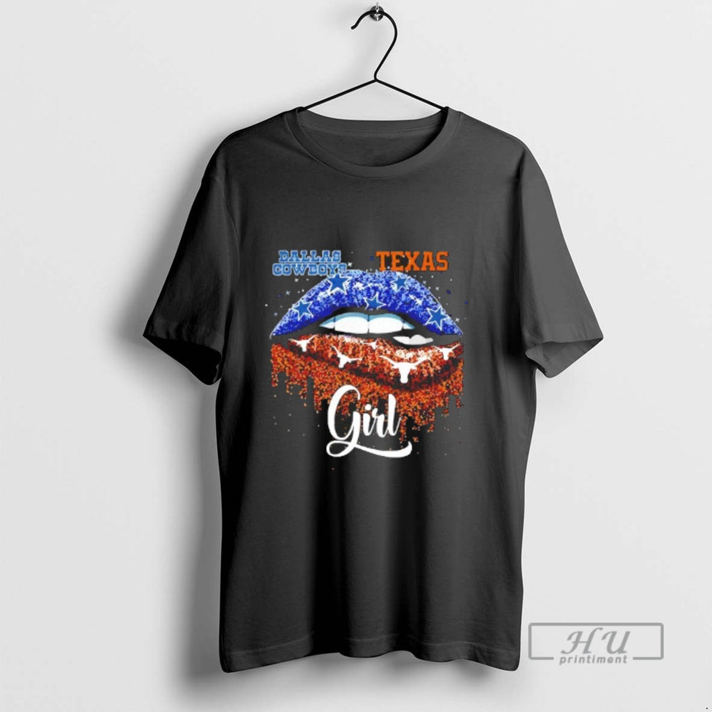 Trending Dallas Cowboys And Texas Longhorns Girl Sexy Lips Blackshirt T Shirts