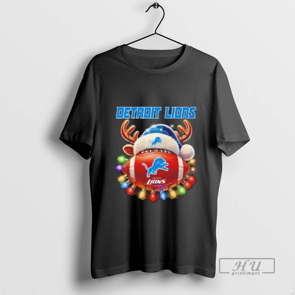 Trending Detroit Lions Football With Santa Deer Hat Christmas Blackshirt T Shirts
