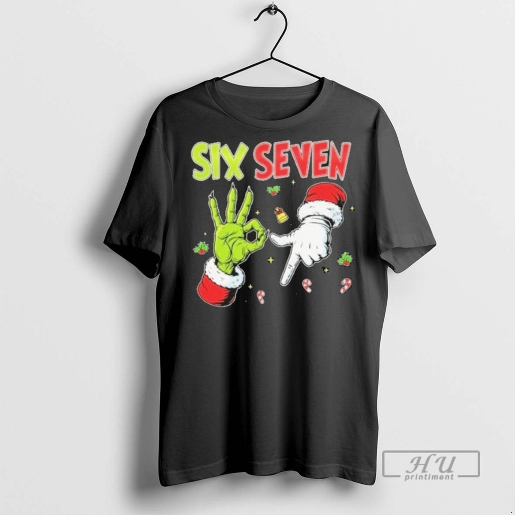 Trending Grinch And Santa Hands Six Seven Christmas 2025 T Men Graphic Tee Shirts