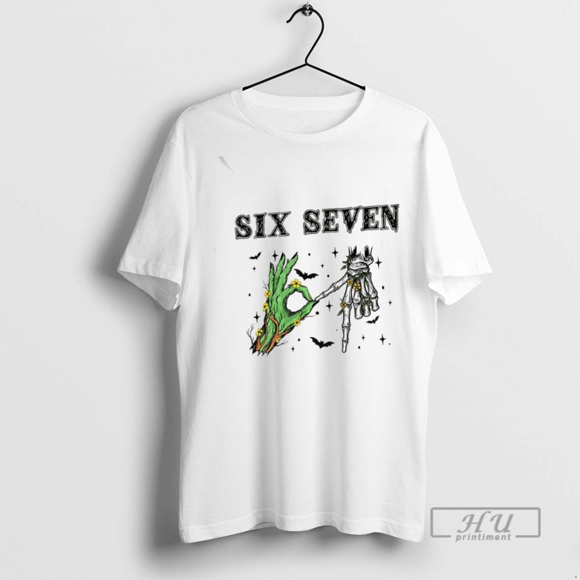 Trending Grinch Skeleton Hand Six Seven Floral Halloween Graphic Tee Shirt Sweatshirt Hoodies