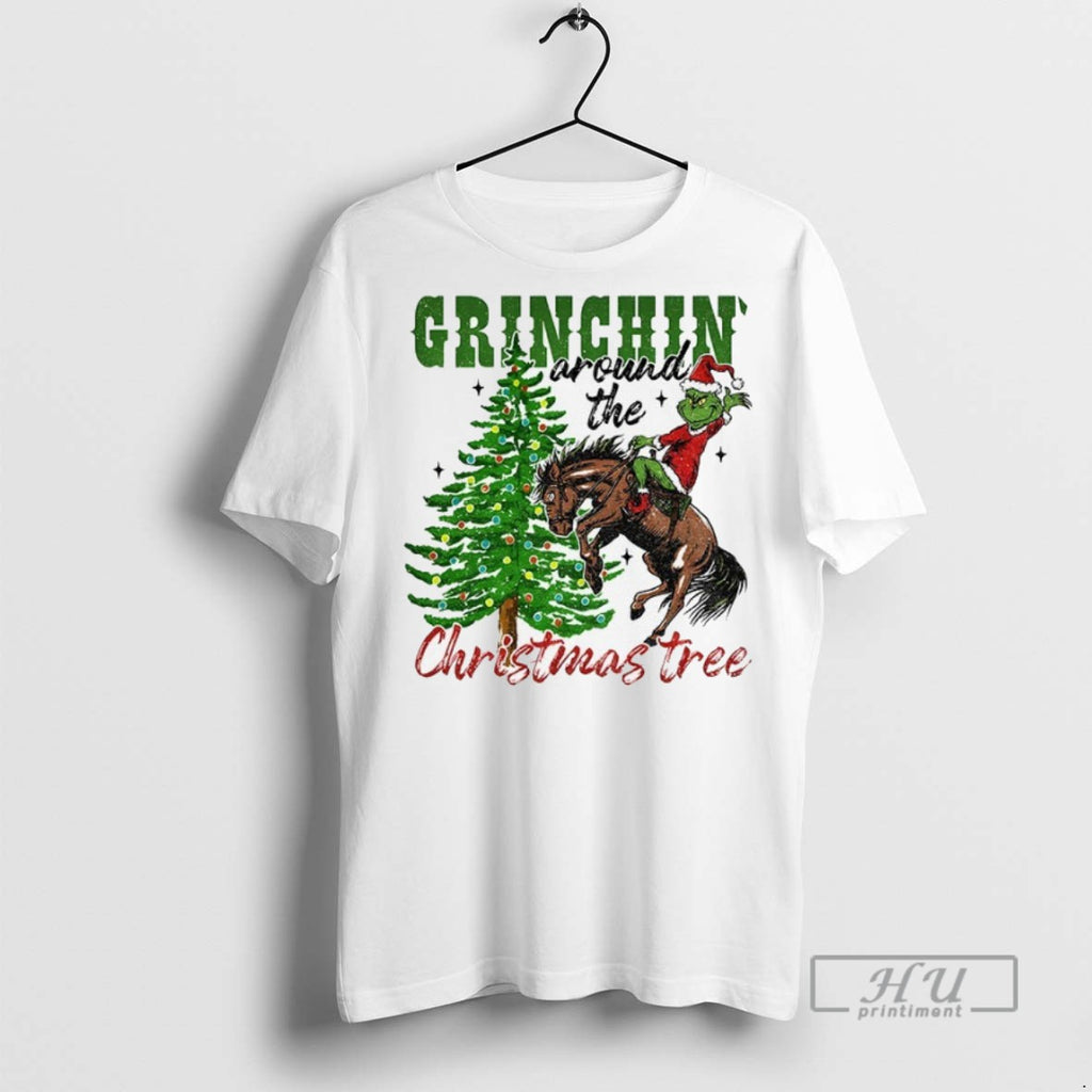 Trending Grinchin Around The Christmas Tree Christmas 2025 Graphic Tee Shirts Sweatshirt Hoodies
