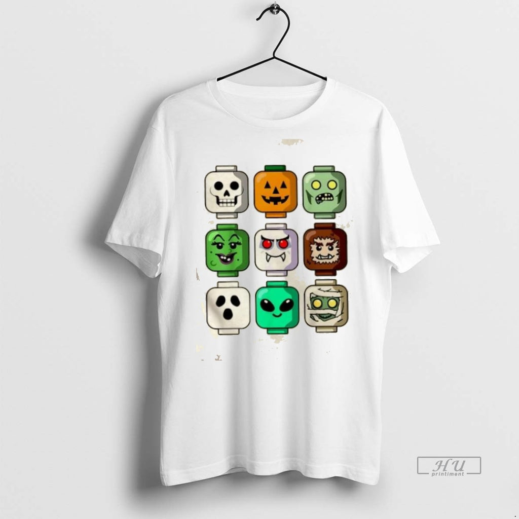 Trending Halloween Building Brick Head Pumpkin Ghost Zombie Graphic Tee Shirt Sweater