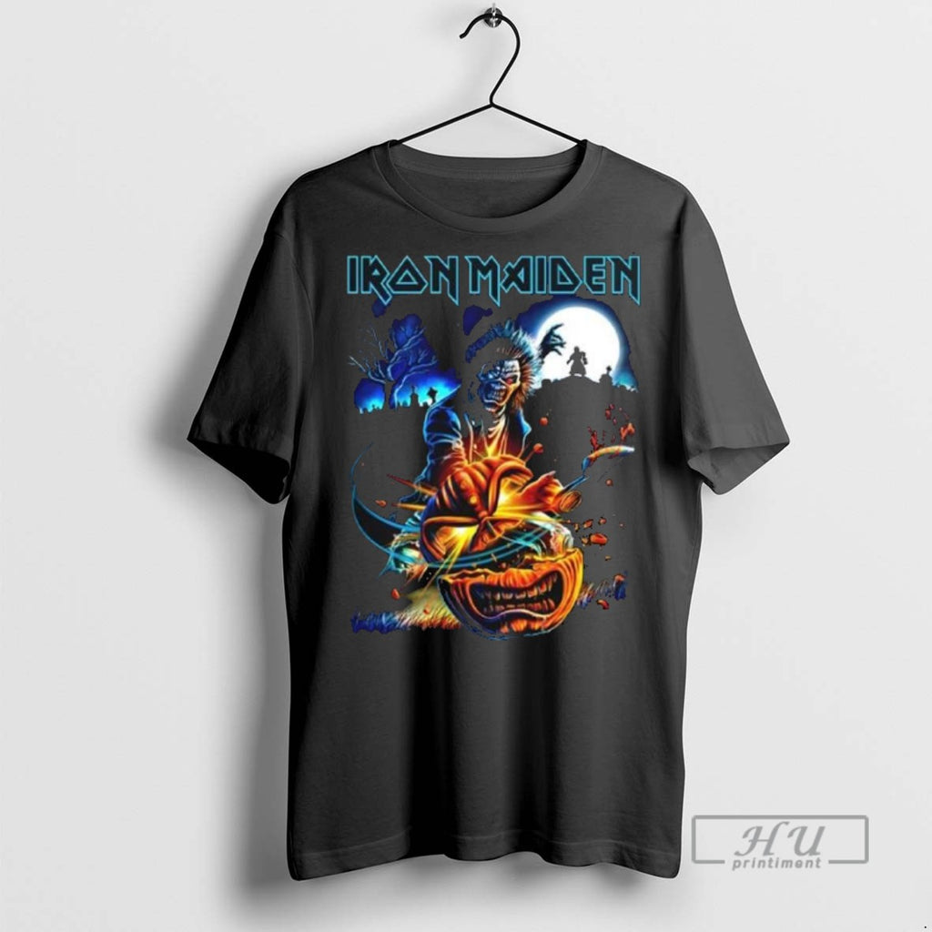 Trending Iron Maiden Eddie Pumpkin Slasher Fc Halloween 2025 Two Sided Men Graphic Tee Shirts