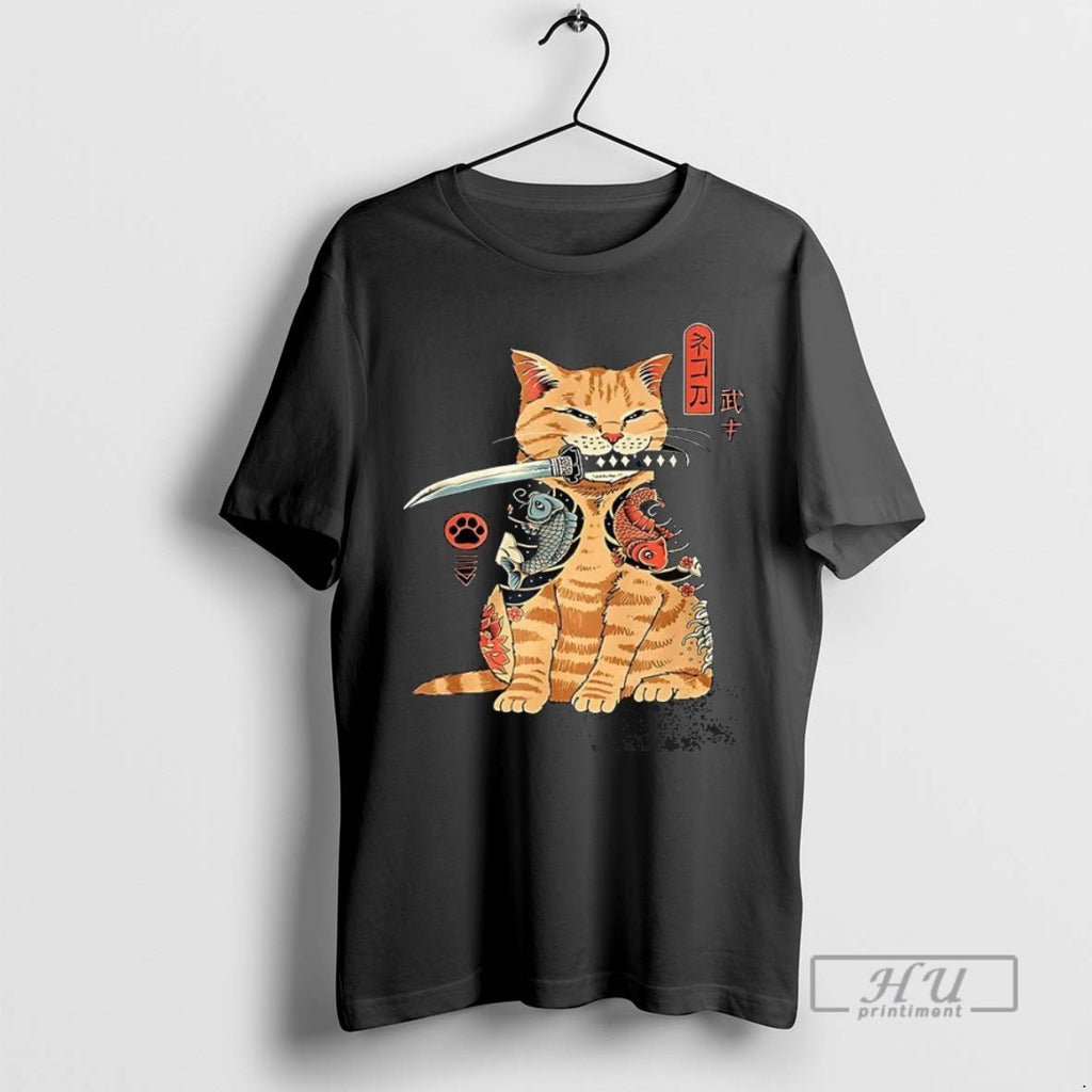Trending Japanese Samurai Ninja Cat Kawaii Tattoo T Shirt