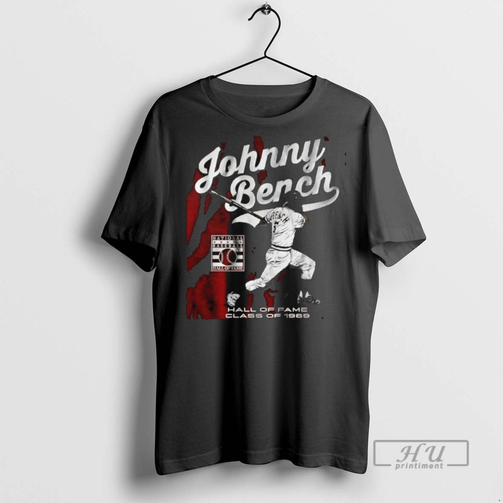 Trending Johnny Bench Hall Of Fame Class Of 1989 Baseball Signature Graphic Tee Shirt