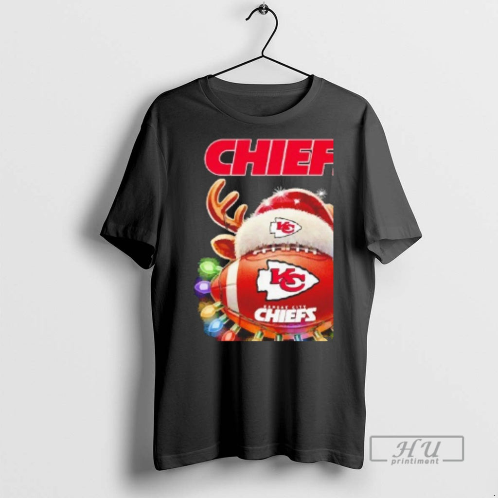 Trending Kansas City Chiefs Football With Santa Deer Hat Christmas Blackshirt T Shirts