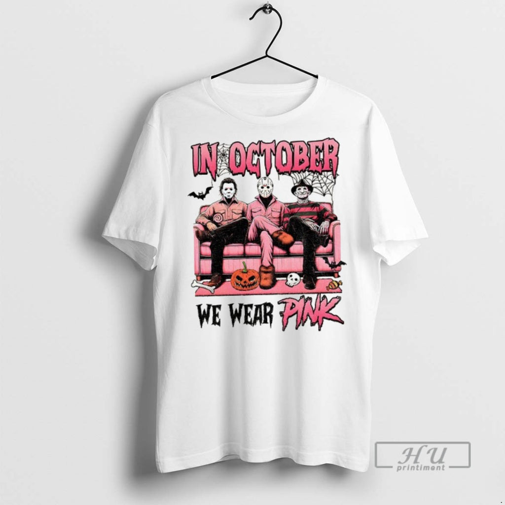 Trending Michael Myers Jason Voorhees Freddy Krueger Spooky Season In October We Wear Pink Halloween