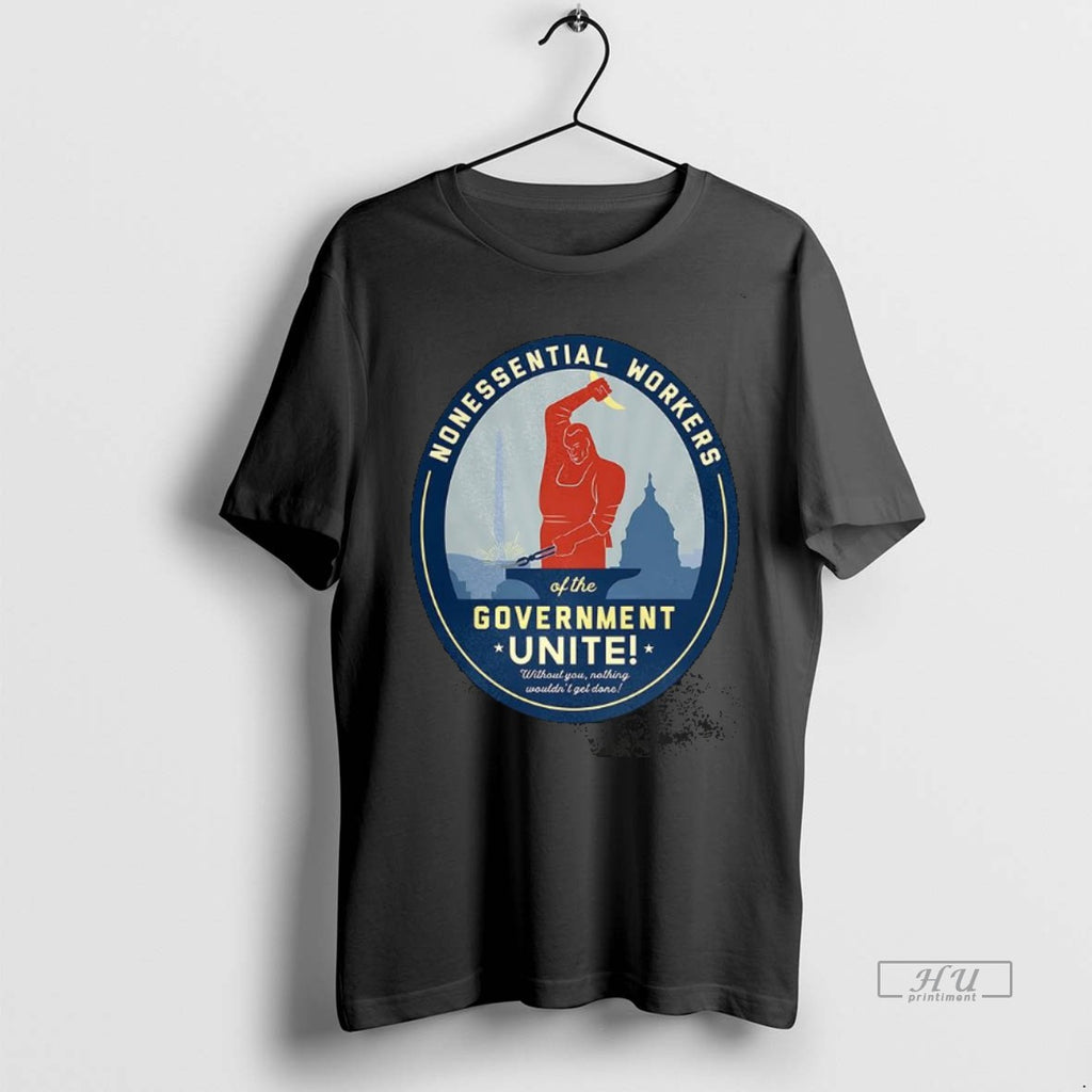 Trending Nonessential Workers Of The Government Unite Government Shutdown Logo Caricature Tee Shirt Sweater