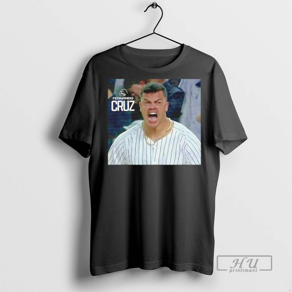 Trending Official Fernando Cruz Hype Spirited Reaction Yankees 2025 Mlb Playoff T Shirt