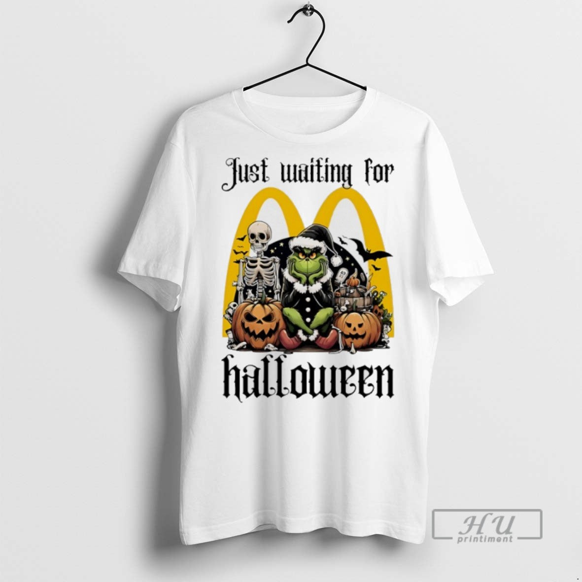 Trending Official Grinch Just Waiting For Mcdonalds Pumpkin Halloween 2025 T Shirt