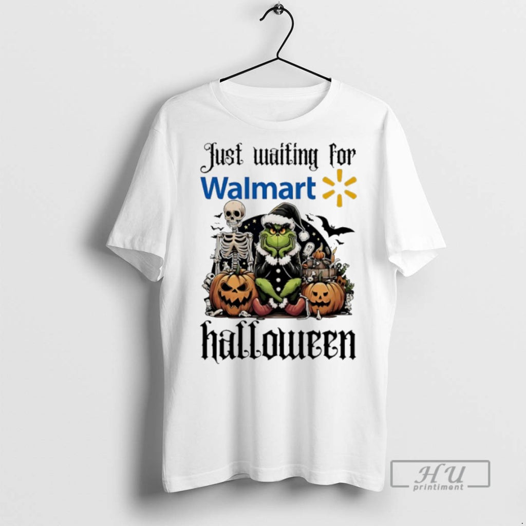 Trending Official Grinch Just Waiting For Walmart Pumpkin Halloween 2025 T Shirt