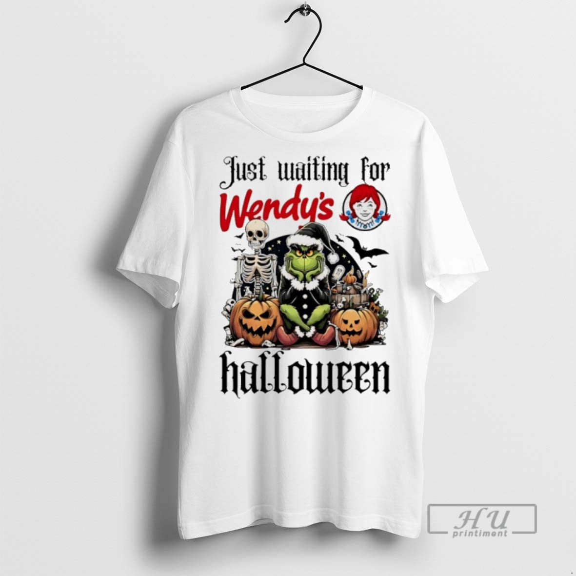 Trending Official Grinch Just Waiting For Wendys Pumpkin Halloween 2025 T Shirt
