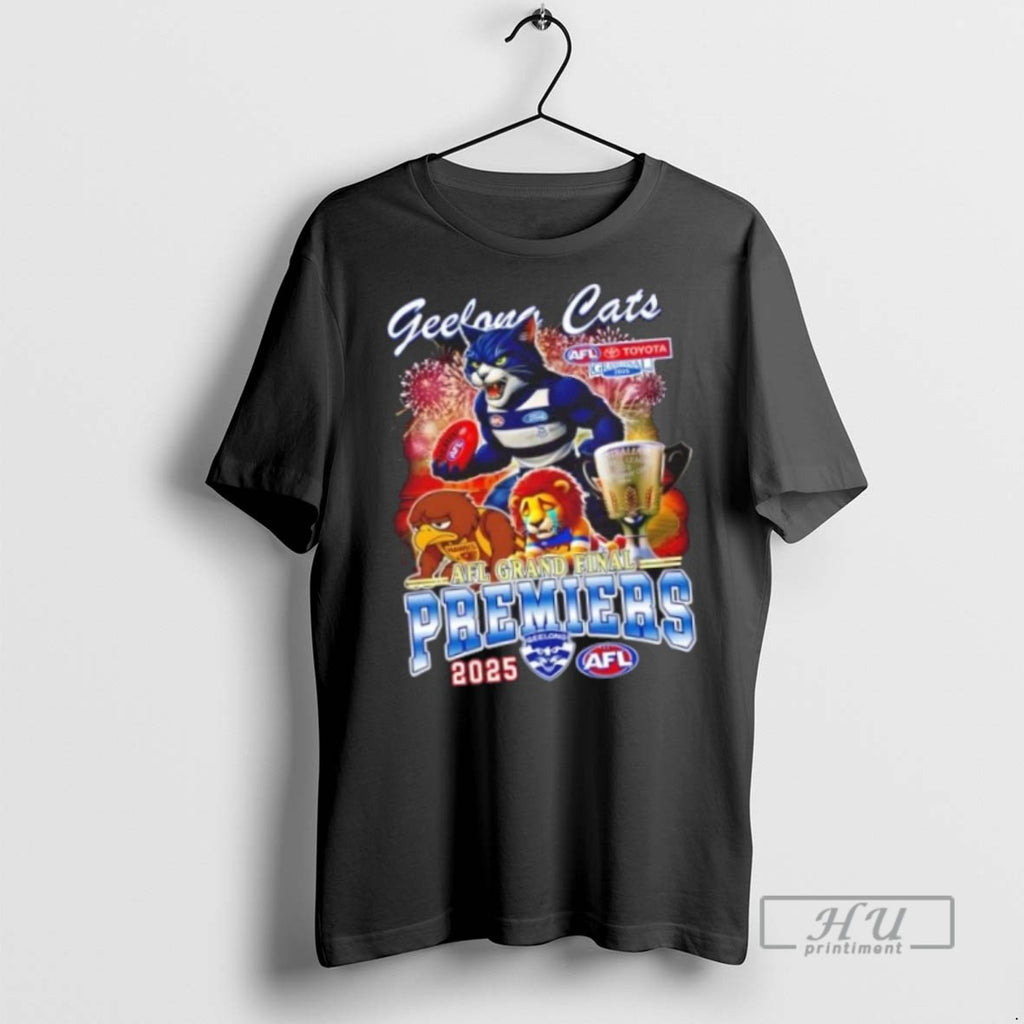 Trending Officials 2025 Afl Grand Final Premiers Geelong Cats Mascots T Shirt