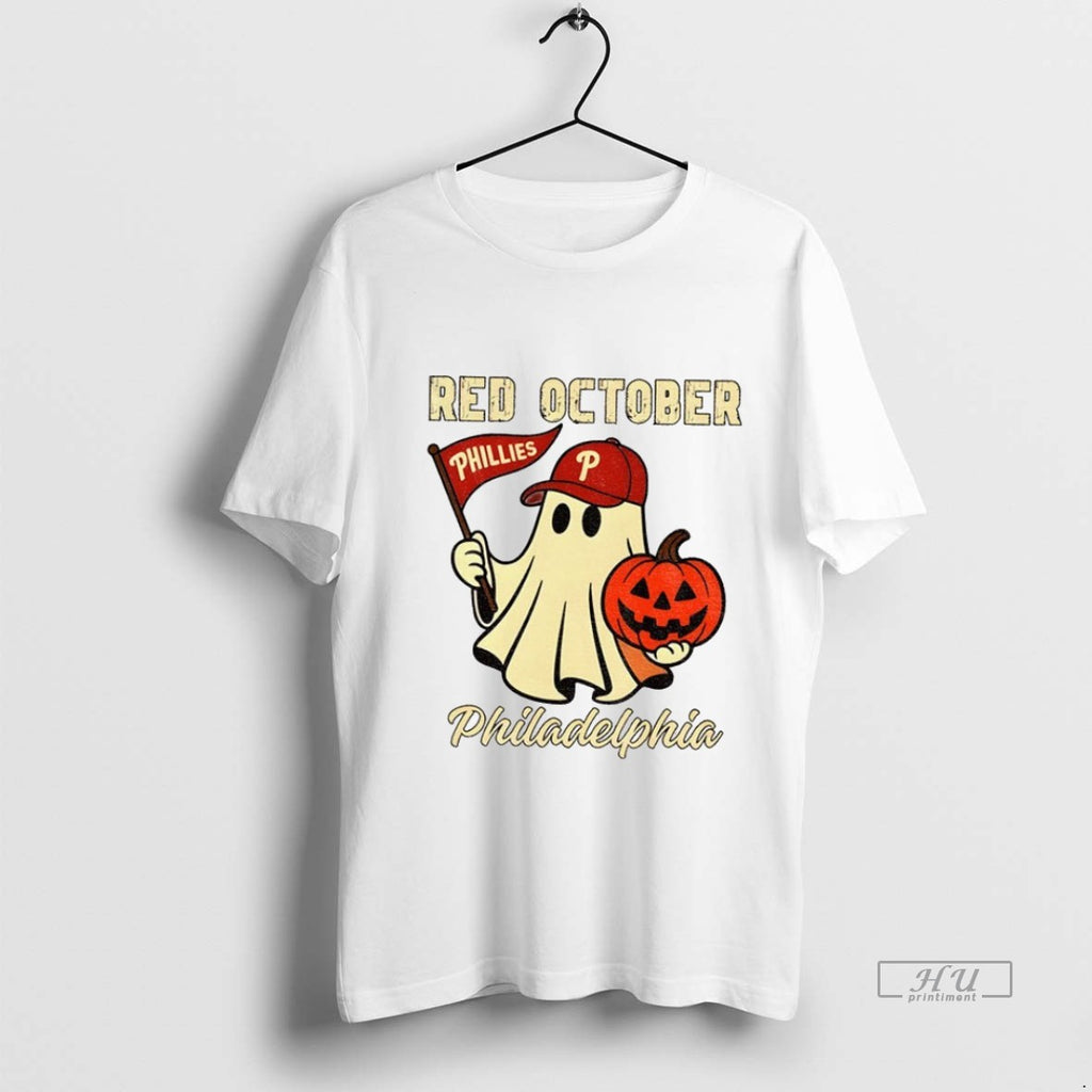Trending Officials Phillies Halloween Ghost Red October Spooky Baseball Shirt Sweater