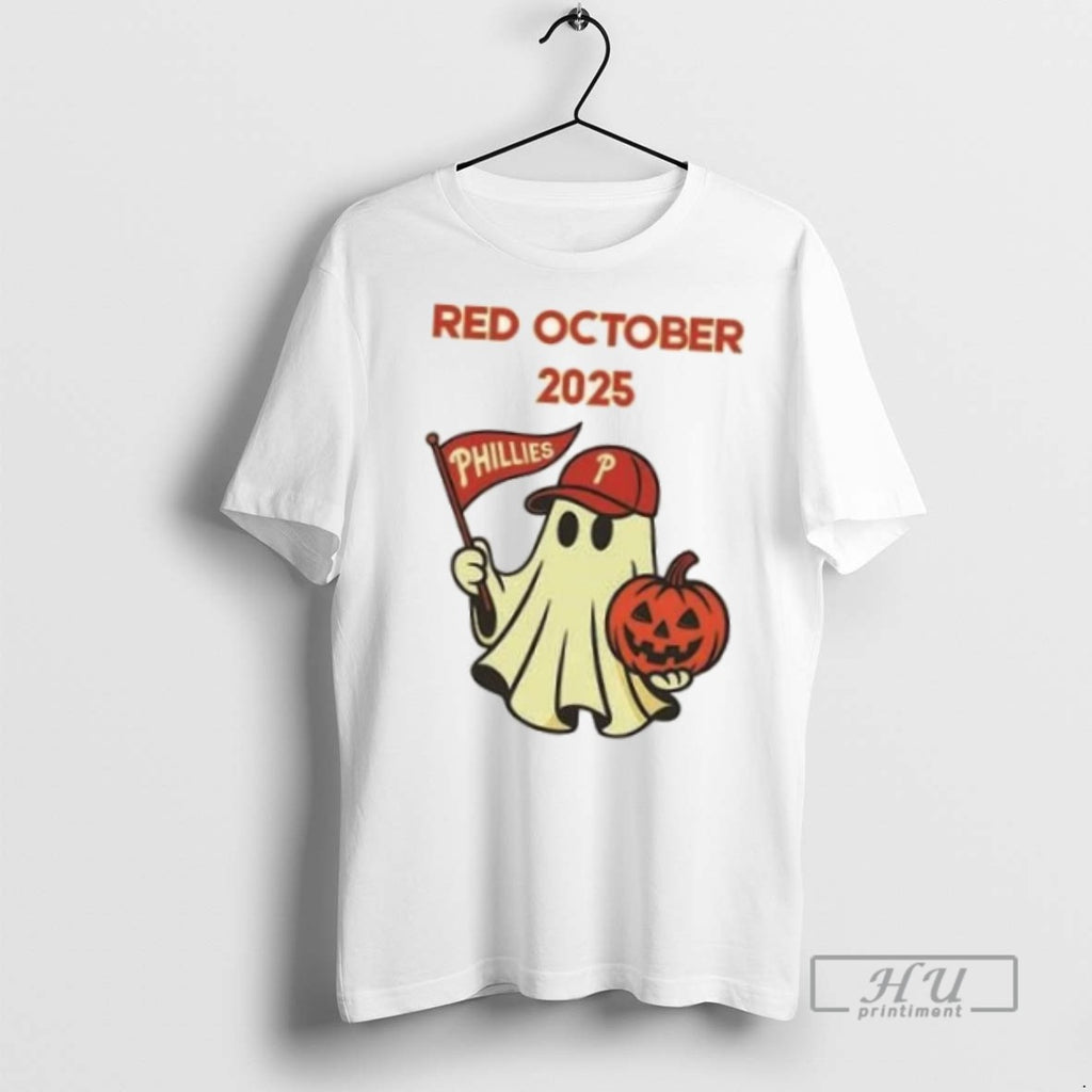 Trending Phillies Ghost Red October 2025 Halloween 2 Sided T Shirt