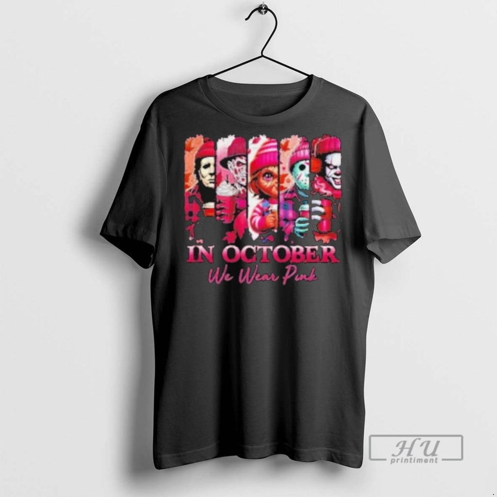 Trending Pink Horror Characters In October We Wear Pink T Shirt