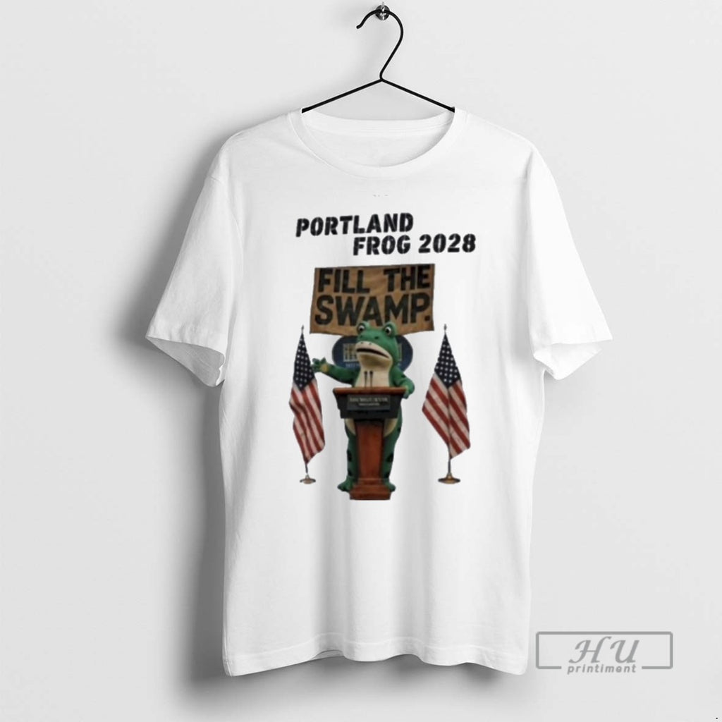 Trending Portland Frog 2028 Fill The Swamp Graphic Tee Shirt Sweatshirt Hoodies