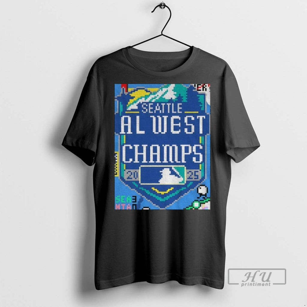 Trending Seattle Mariners Al West Champs Mlb Baseball 2025 8bit Game Graphic Tee Shirt