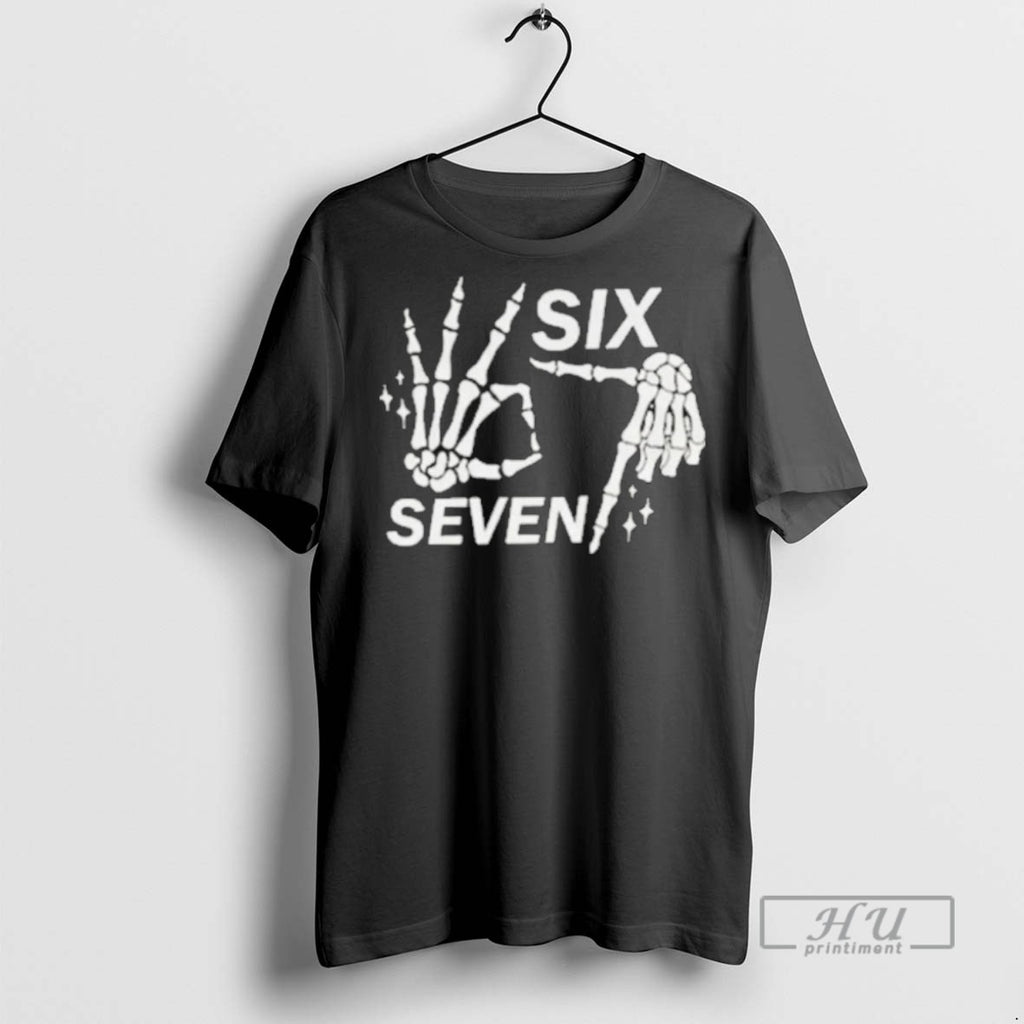 Trending Six Seven 6 7 Skeleton Hands Halloween Bones T Shirt