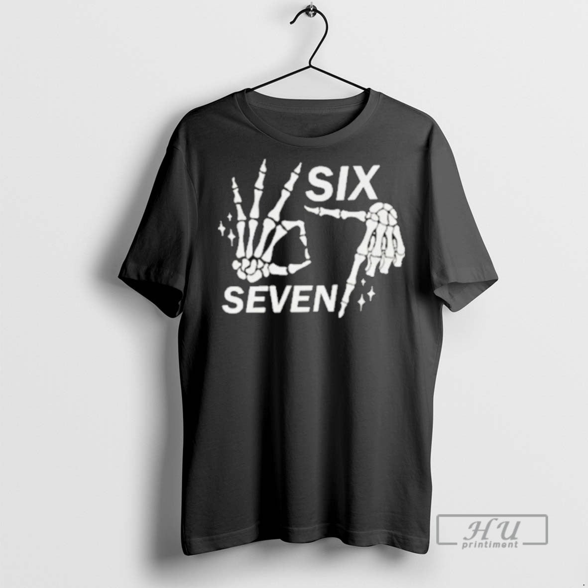 Trending Six Seven 6 7 Skeleton Hands Halloween Bones T Shirt