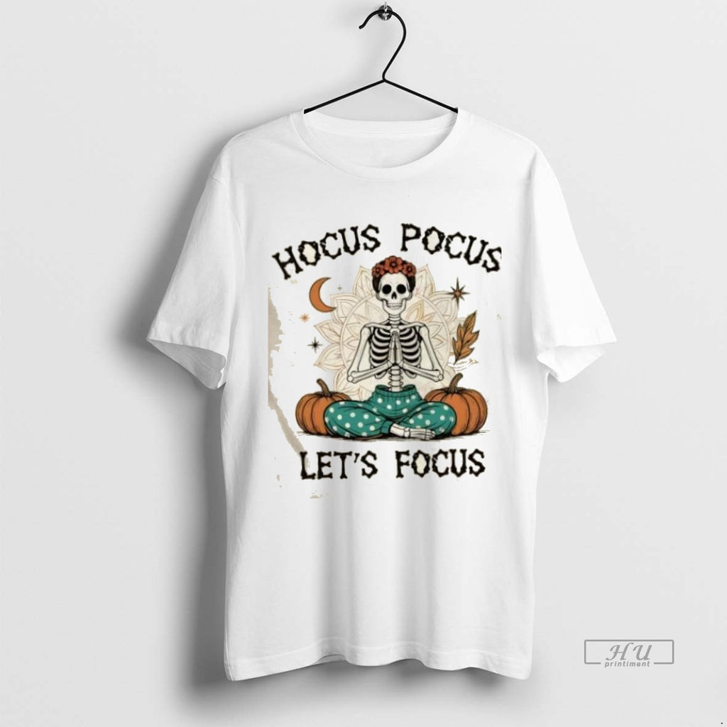 Trending Skeleton Pumpkin Halloween Hocus Pocus Lets Focus Graphic Tee Shirt Sweater