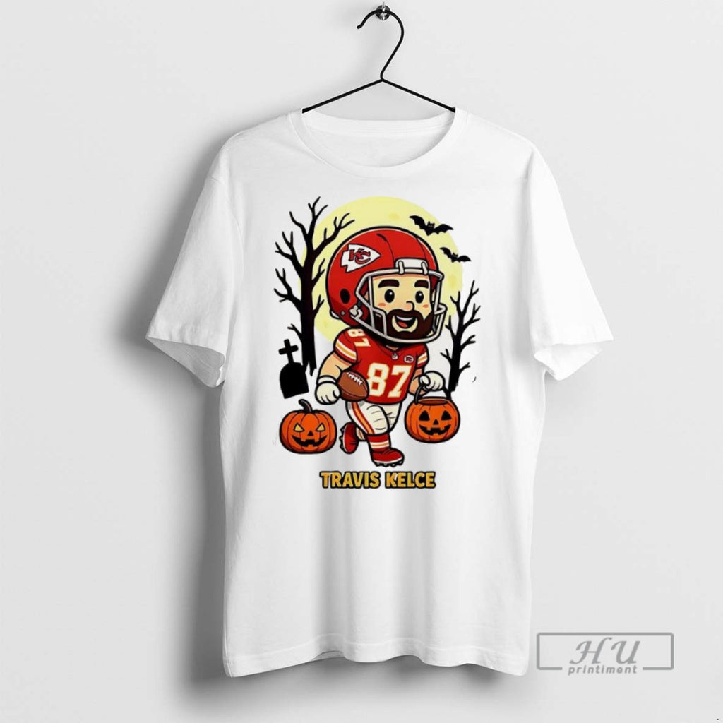 Trending Travis Kelce Kansas City Chiefs Football Jack O Latern Halloween Graphic Tee Shirt