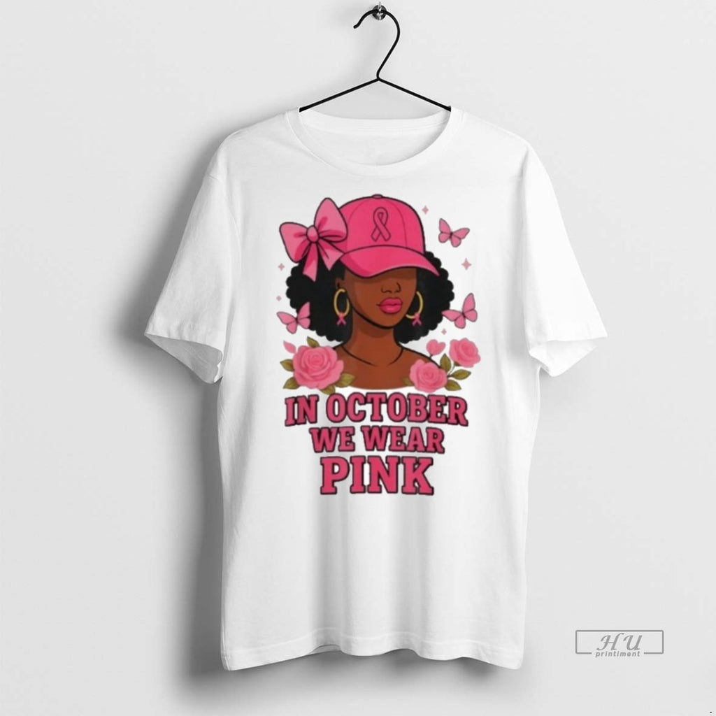 Trending In October We Wear Pink Black Women Breast Cancer Awareness Tee Shirt Sweater