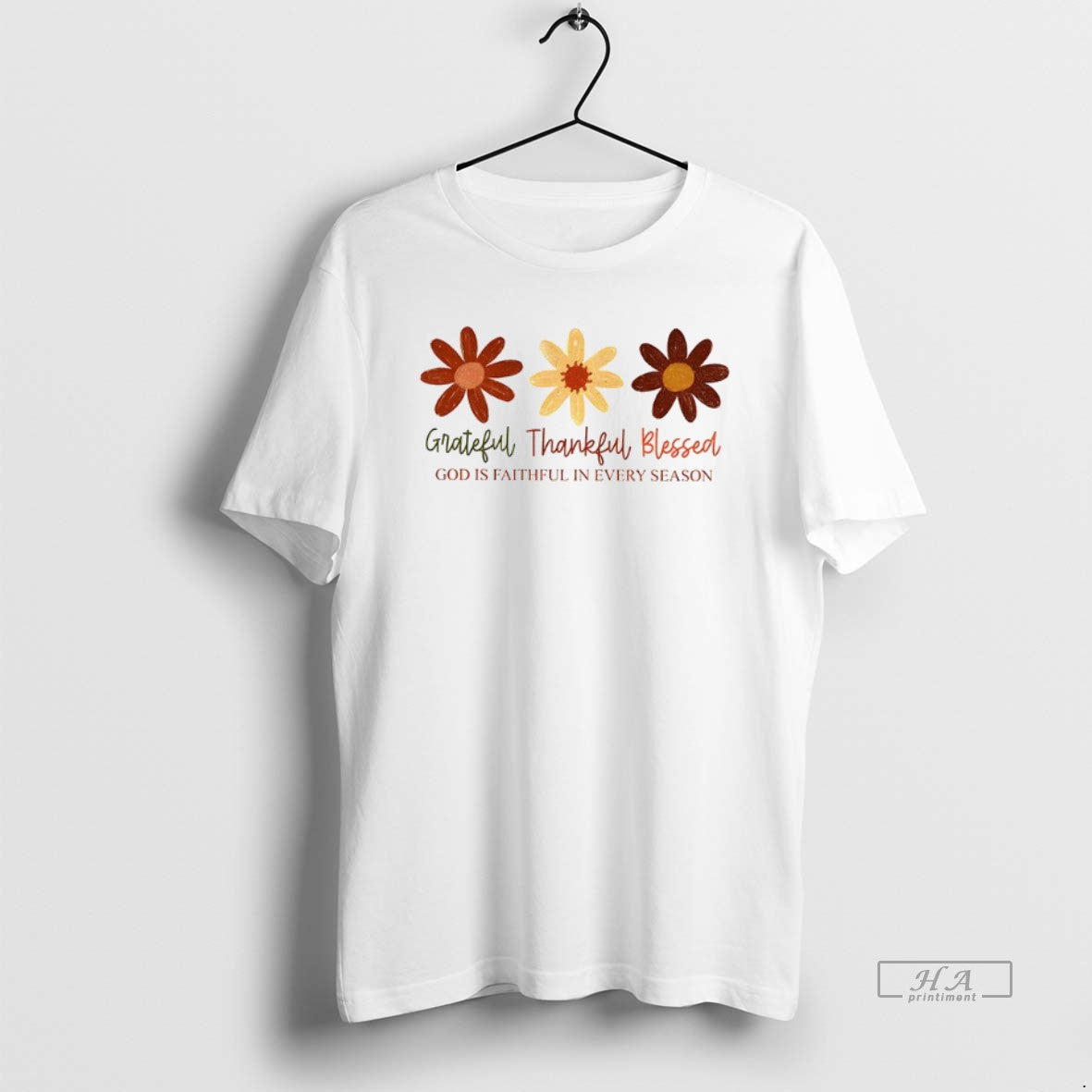 Trendy Boho Fall Floral Christian Grateful Thankful Blessed God Is Faithful In Every Season Tee
