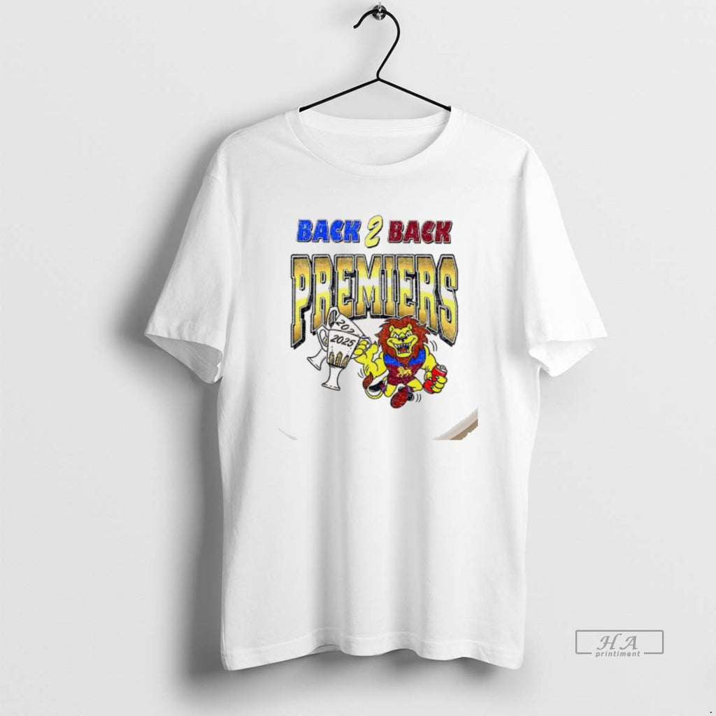 Trendy Brisbane Lions Afl Back To Back Lions On The Run 2024 2025 Mascot Tee