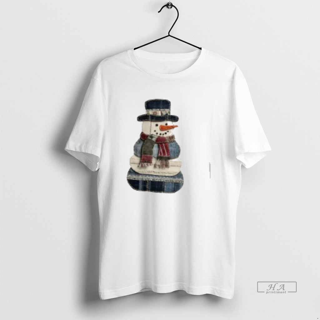 Trendy Faux Patchwork Snowman Christmas T Shirt Ywsigr4e6p 1