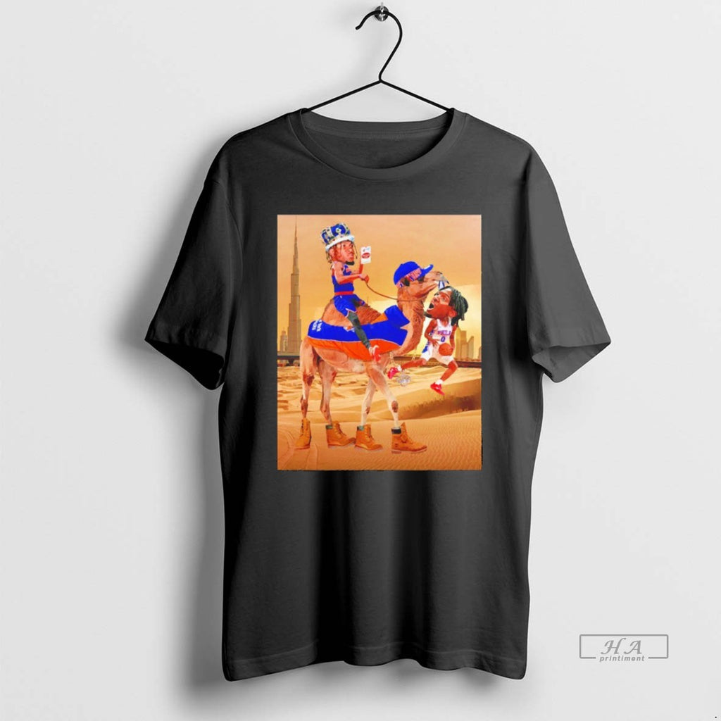 Trendy Jalen Brunson Ny Knicks Ride A Camel Beat Philadelphia 76ers Caricature Blackshirt