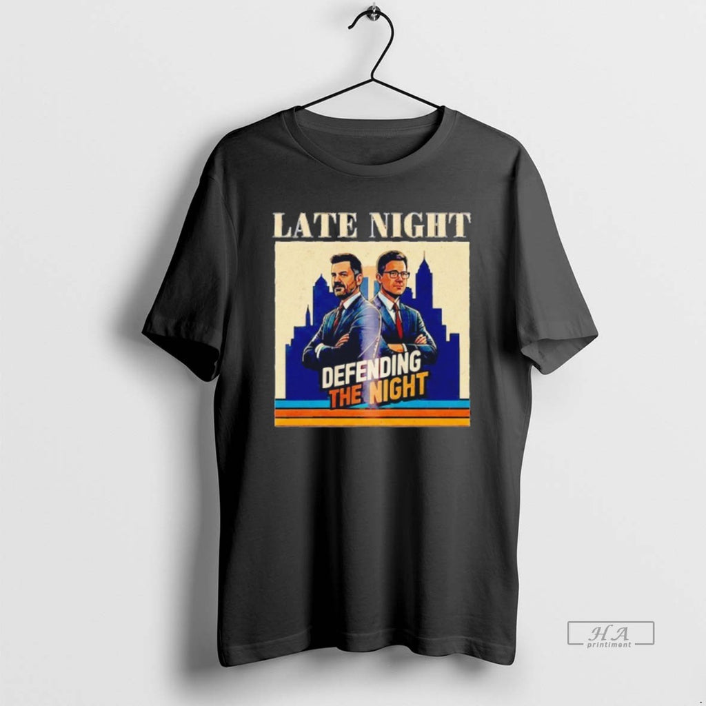 Trendy Late Night Defending The Night Jimmy Kimmel And Stephen Colbert Vintage Nemoshirt Black Tee