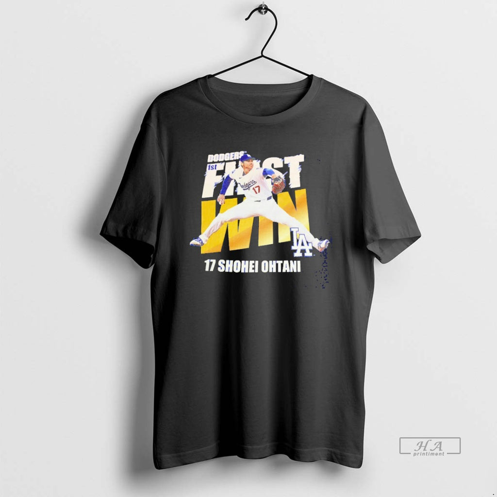 Trendy Los Angeles Dodgers First Win 17 Shohei Ohtani Blackshirt