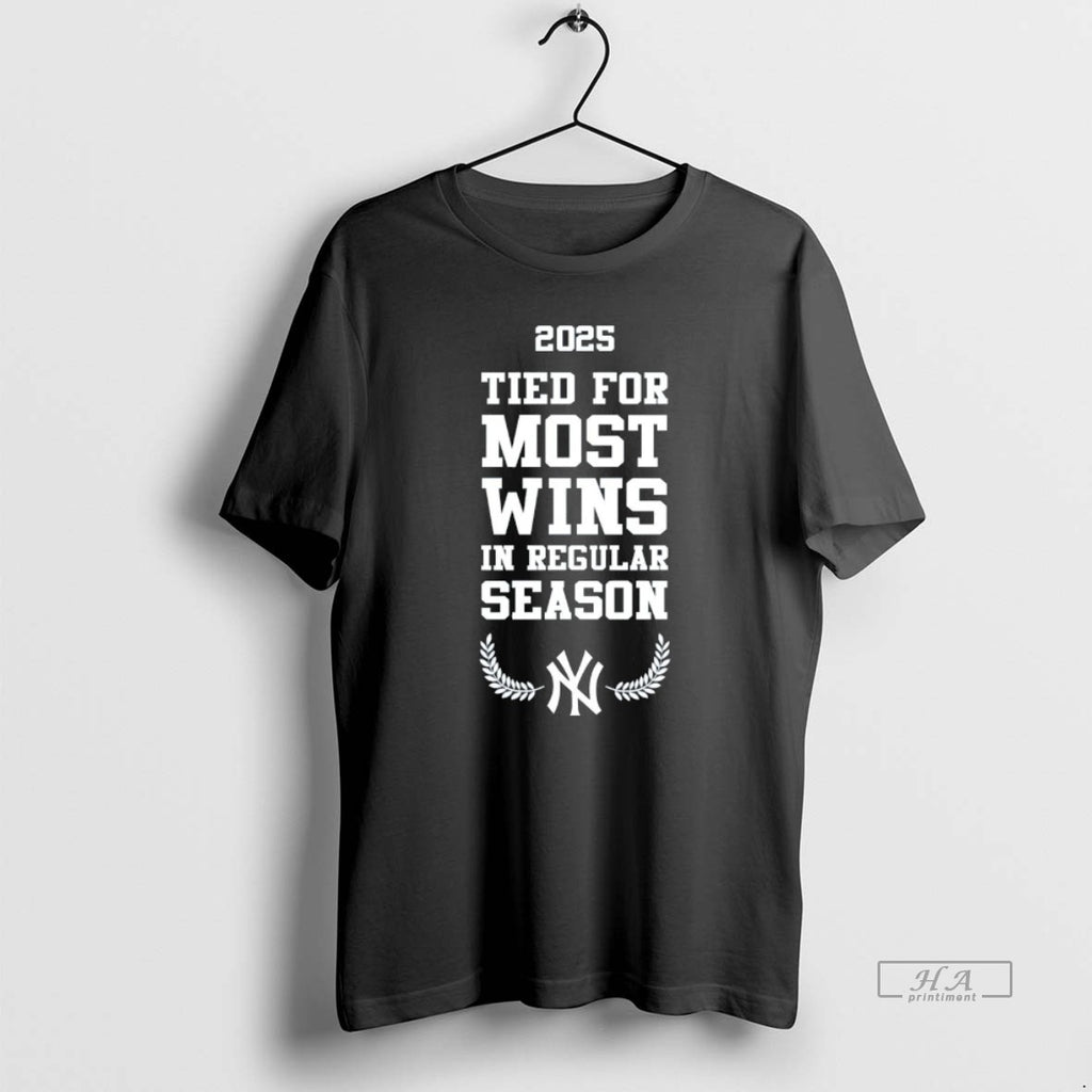 Trendy New York Yankees Mlb Tied For Most Wins In Regular Season 2025 Logo Tee