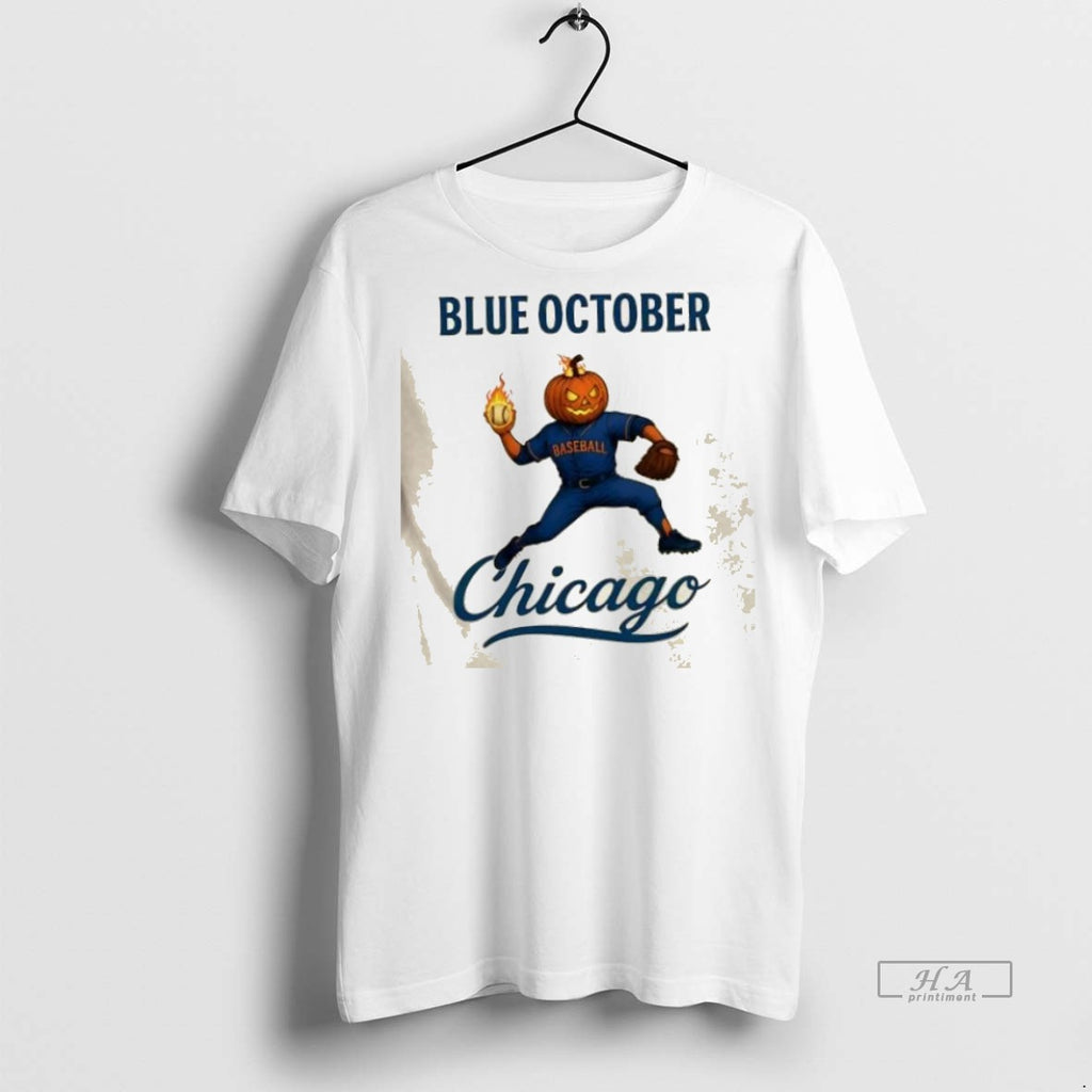Trendy Official Blue October Chicago Cubs Pumpkin Happy Halloween Tee Sweater