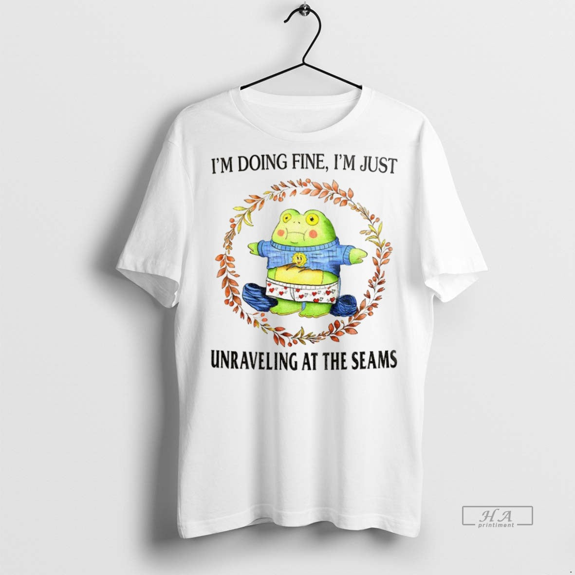 Trendy Official Funny Frog Meme Im Doing Fine Im Just Unraveling At The Seams Tee