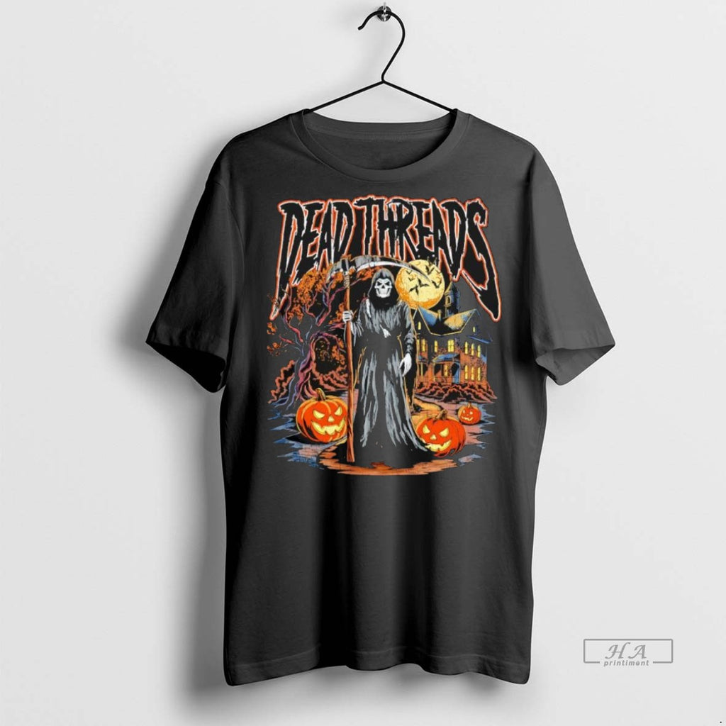 Trendy Official Grim Reaper Dead Threads Halloween Seasons And Holidays Logo Tee Sweater