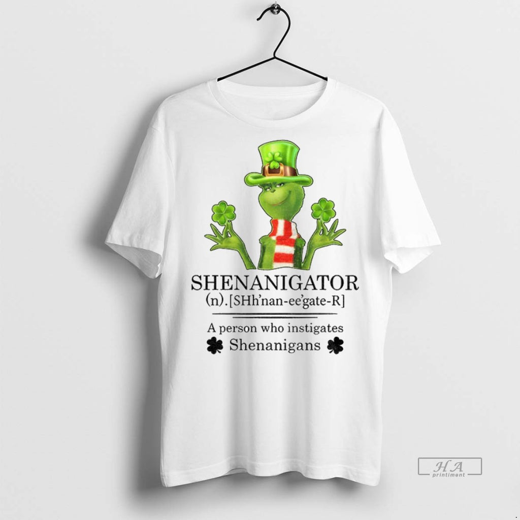 Trendy Official Grinch Shamrock Shenanigator Definition A Person Who Instigates Shenanigans Patrick Day Tee Sweater