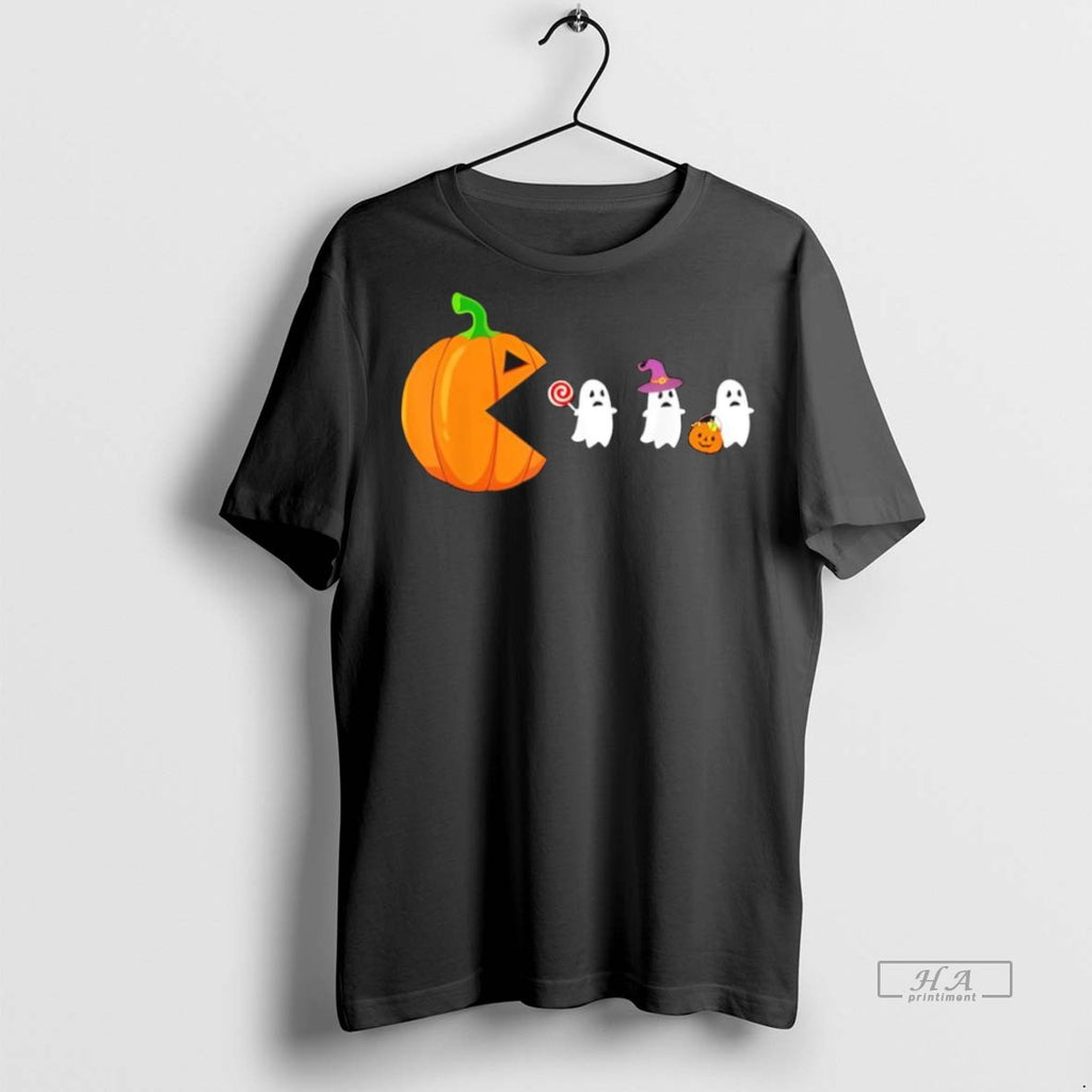 Trendy Official Halloween Gamer Pumpkin Eating Ghost Costume Tee Sweater