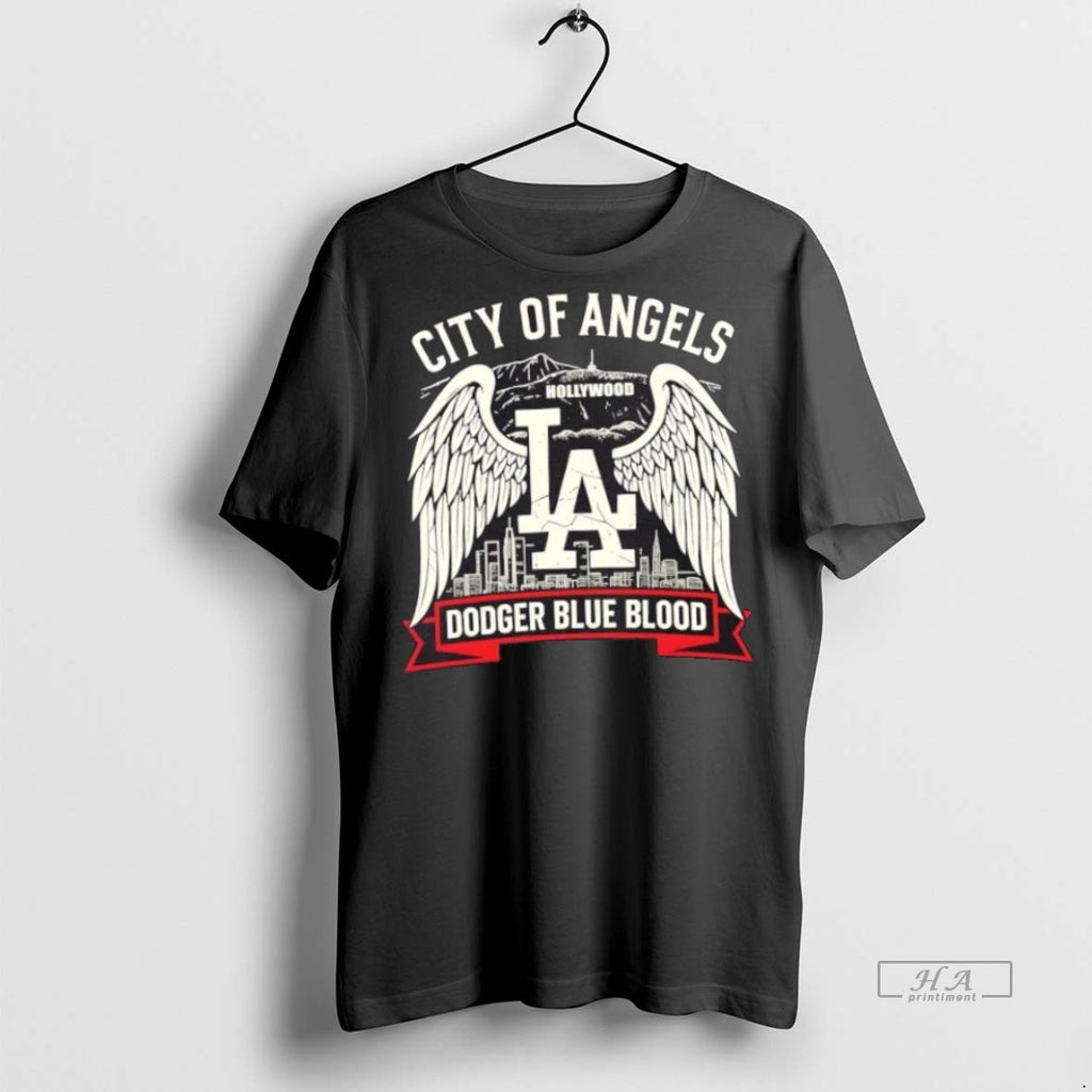 Trendy Official Los Angeles Dodgers City Of Angels Dodger Blue Blood Skyline Tee Sweater