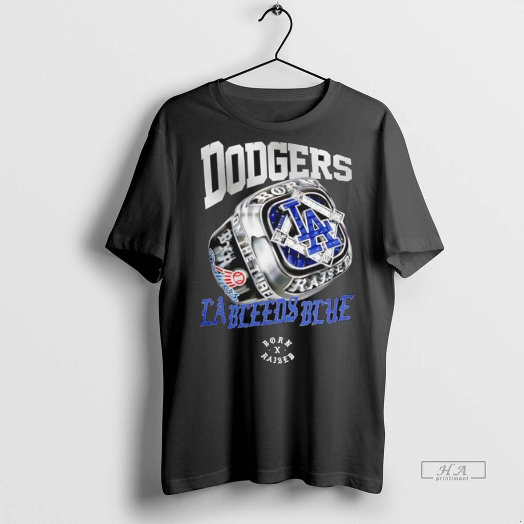 Trendy Official Los Angeles Dodgers New Era Born X Raised Ring Graphic Tee Sweater